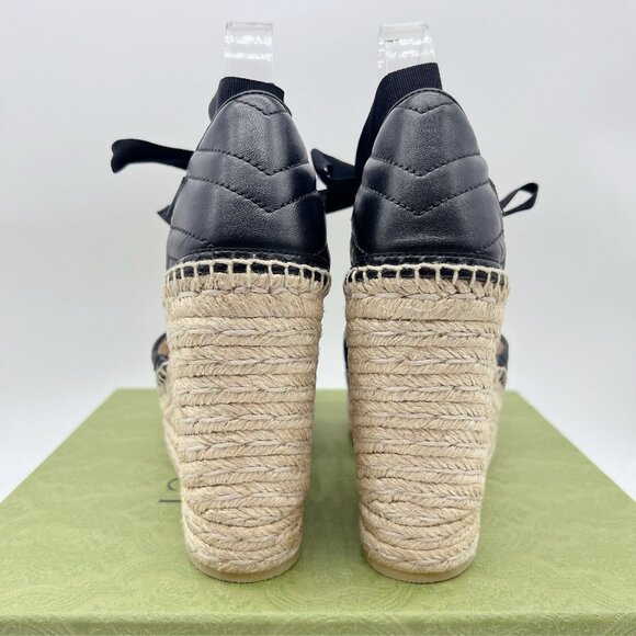 Gucci GG Marmont Platform MATELASSÉ Wedge Heels Espadrille Black Leather EU 40.5 - Picture 8 of 14
